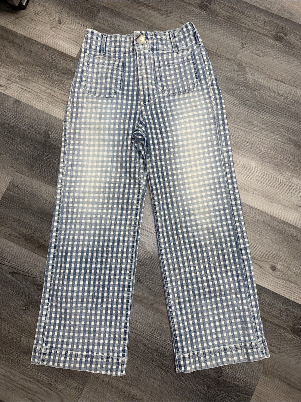 Anthropologie Blue and White Gingham Jeans